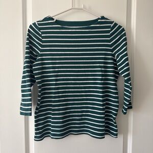 croft & barrow Green and White Striped Boatneck Long Sleeve Top